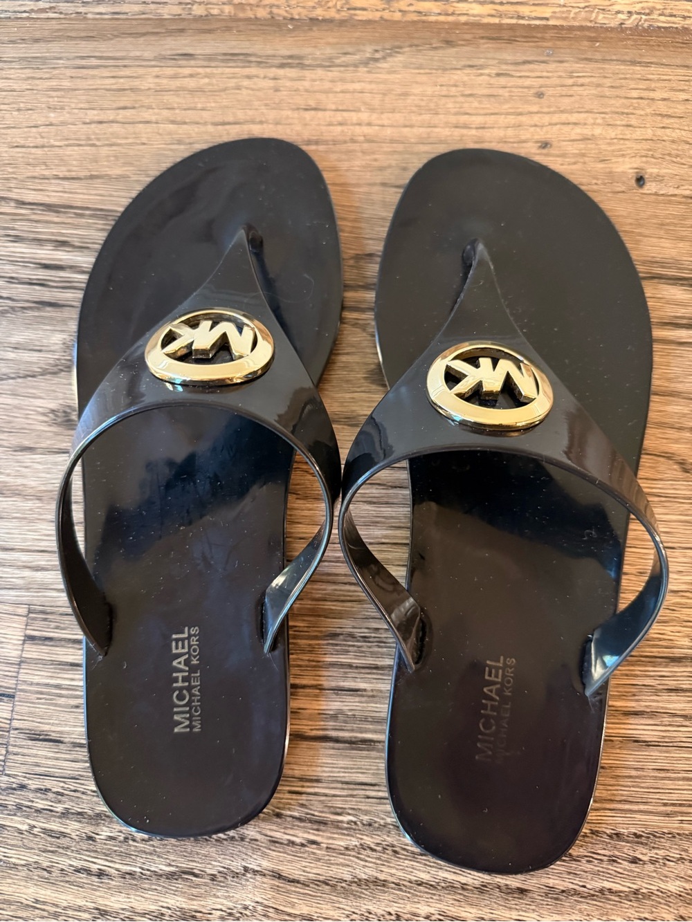 Michael Kors Black Jelly Sandal with Gold Logo Emblem